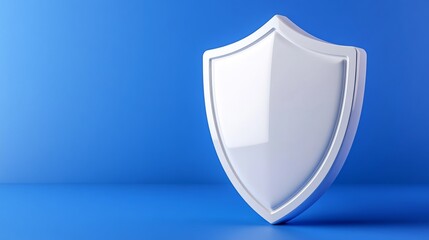Blank white security shield on a blue background with copy space
