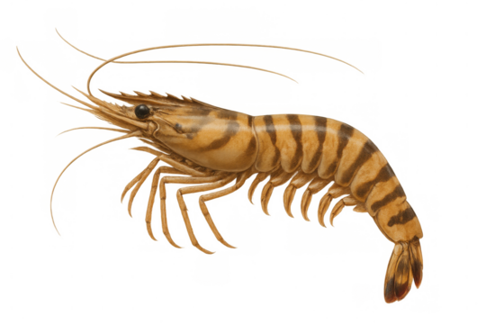 Tiger prawn or giant tiger shrimp, a popular seafood, fresh raw crustacean ingredient with transparent background