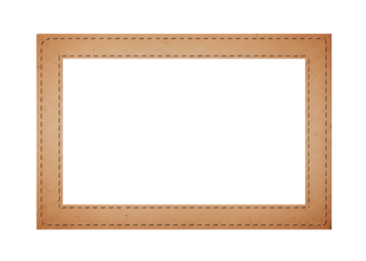 Rustic wooden picture frame with stitched edges isolated on transparent background