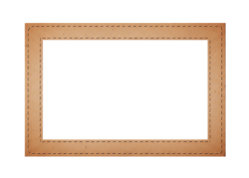 Rustic wooden picture frame with stitched edges isolated on transparent background