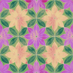 Seamless floral geometrical watercolor pattern