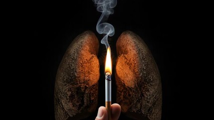 Impact of smoking on lung health depicted through a powerful image of a cigarette and damaged lungs