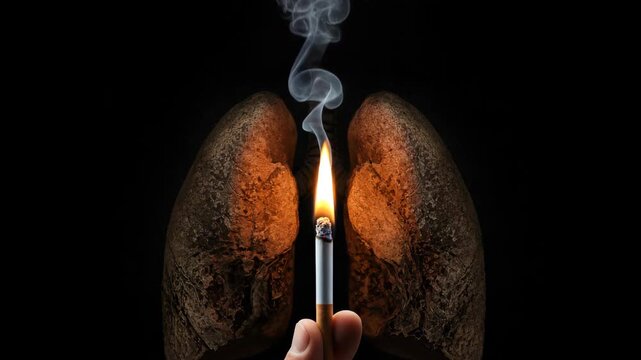 Impact of smoking on lung health depicted through a powerful image of a cigarette and damaged lungs