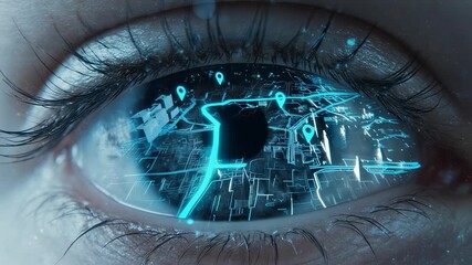 urban map navigation, augmented reality city route, augmented urban map with neon routes and pins - Powered by Adobe