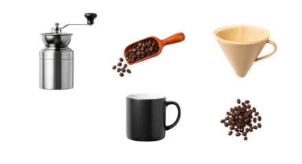 Freshly roasted coffee beans and a grinder ready for brewing delicious pour-overs 