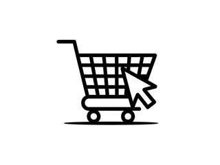 Cursor clicking on a shopping cart icon signifies online shopping and e-commerce.