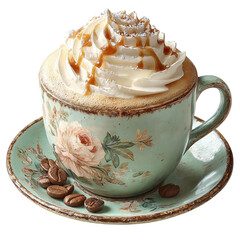 A cappuccino with frothy peaks, isolated, photorealistic