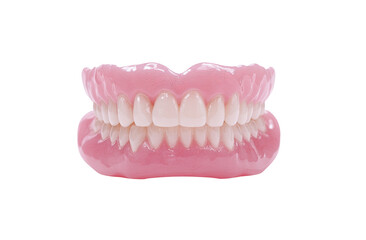 Fototapeta premium Full set of realistic dentures, pink base, white teeth