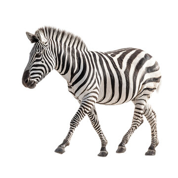 A zebra with black and white stripes standing against a black background in a full body shot
