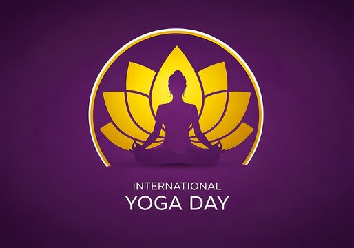 International yoga day celebration with lotus flower and meditating silhouette