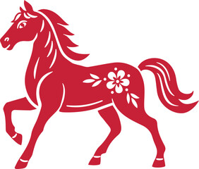 Red Paper Cut Horse — Chinese Zodiac flat vector Illustration.
Traditional Chinese Paper Cutting Horse Design.
Chinese Lunar New Year Zodiac Horse Silhouette isolated.
Transparent Background.
