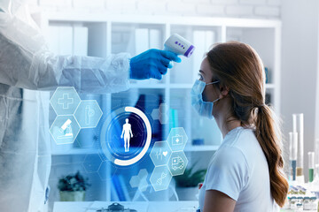 Health screening with thermal thermometer in a clinical setting for COVID-19 precautions