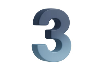 Fototapeta premium Bold 3d number three displaying a cool blue gradient on a transparent background, symbolizing achievement and countdown