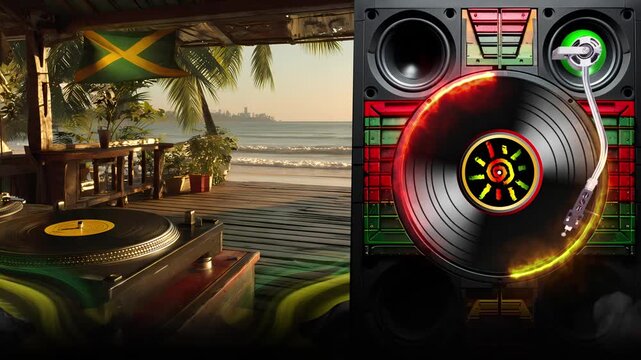 Jamaican Reggae Night Club Interior, Wooden Decor, Warm Lighting - Interior de clube noturno jamaicano com decora&ccedil;&atilde;o de madeira e luz quente