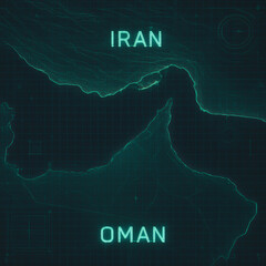 Digital Map of the Strait of Hormuz and the Coastlines of Iran and Oman.