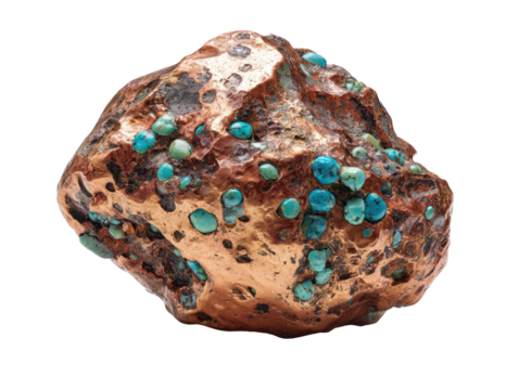 Rough copper nugget, speckled with turquoise
