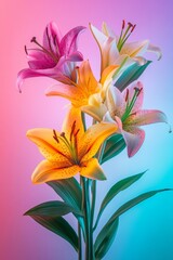 Colorful Lilies Bouquet with Dramatic Duotone Gradient Lighting