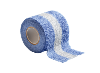 Rolled-up light-blue athletic wrap with white stripes