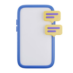 3d smartphone with chat bubbles isolated on transparent background