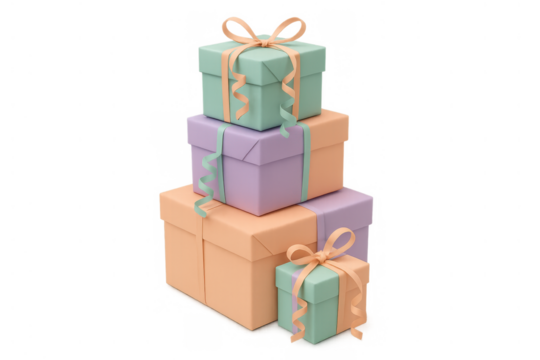 Stack of pastel colored gift boxes tied with ribbons, symbolizing celebration, holidays, and generosity