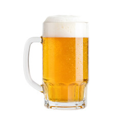 A tall glass mug filled with golden beer, isolated on transparent background