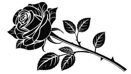 Elegant black and white rose with detailed petals and stem with thorns illustration design vector vreated with genrated ai