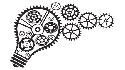 Illustration of a lightbulb made of gears and cogs symbolizing innovation and mechanical processes vreated with genrated ai