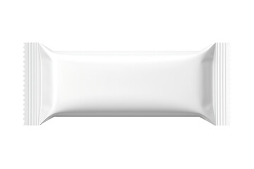 Horizontal white blank chocolate or granola bar packaging mockup with sealed crimped ends, perfect for energy snacks or candy wrapping design, isolated on transparent background