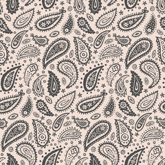 Retro seamless Paisley Pattern. Hand-Brushed Boho seamless pattern of Turkish cucumbers. Abstract Indian Paisley.