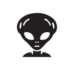 Fototapeta premium Graphic illustration of an alien head in a minimalist black silhouette, representing an extraterrestrial being from science fiction with a mysterious and unknown presence