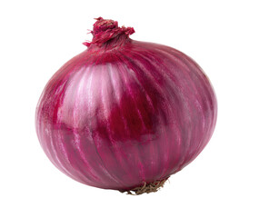 A single, whole, deep-red onion, isolated