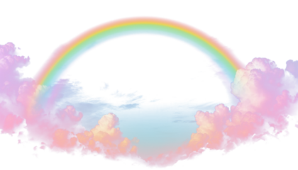 Pastel rainbow clouds with luminous glow transparent background