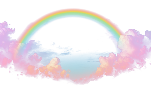 Pastel rainbow clouds with luminous glow transparent background