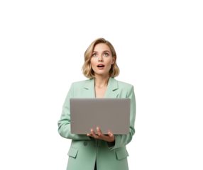 User with laptop reacting to good news, versatile asset for product launch emails or SaaS feature updates or webinar invites