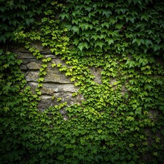 Lush green foliage beautifully adorns an old stone wall, creating a vibrant, natural texture and an organic, tranquil outdoor scene ,naturalgrowth ,calm ,organic