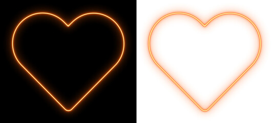 Glowing neon blue heart outline on black and transparent background