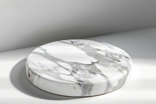 Elegant white marble pedestal with soft shadows ideal for high end branding mockups