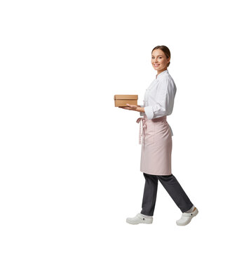 Bakery pre-order pickup courier for cake shop ads and catering order leaflets, useful for pastry box packaging guides or food delivery marketplace banners, free copy space
