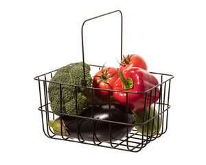 various fresh vegetables in a shopping basket