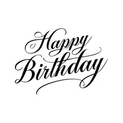 “Happy Birthday” written in graceful hand lettering, symbolizing celebration, joy, and festive greetings in an elegant modern calligraphy style.