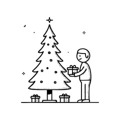 Person placing wrapped gifts under a Christmas tree, symbolizing the excitement of giving and the warmth of family traditions during the holidays.