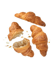 Croissants falling on a white isolated background, levitation