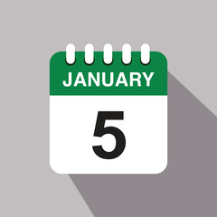 5 january calendar date icon. vector illustration with shadow design.