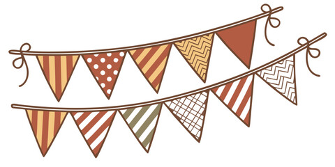 fall themed bunting pennant banner with striped triangular flags autumn party decoration illustration