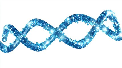 Intricate blue DNA strand glowing with sparkling effects, representing life and genetics in a vibrant design.