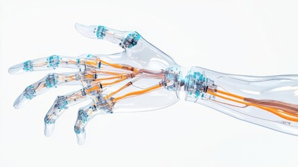 Futuristic robotic hand showcasing intricate design and technology for advanced manipulation and control.