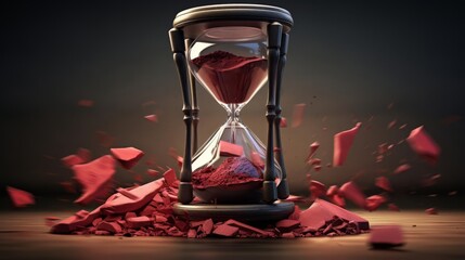 A mesmerizing hourglass shattering, symbolizing the passage of time and the fragility of moments.