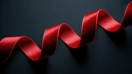 Elegant red ribbon flowing and wavy on a dark background perfect for luxury branding and festive designs