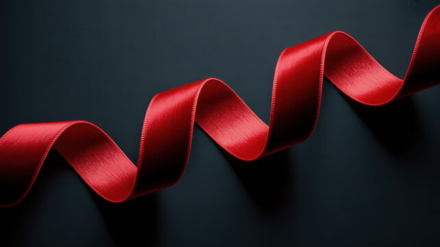Elegant red ribbon flowing and wavy on a dark background perfect for luxury branding and festive designs