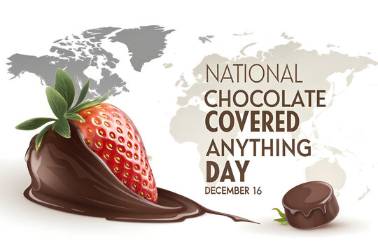 "National Chocolate Covered Anything Day" Promotional Image - Decadent Strawberry and Truffle with World Map Background